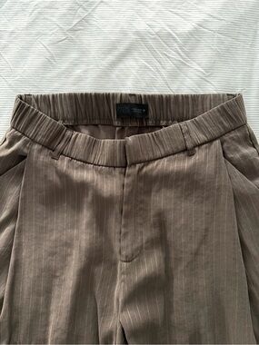 Zara Brown Pinstripe Relaxed Trousers